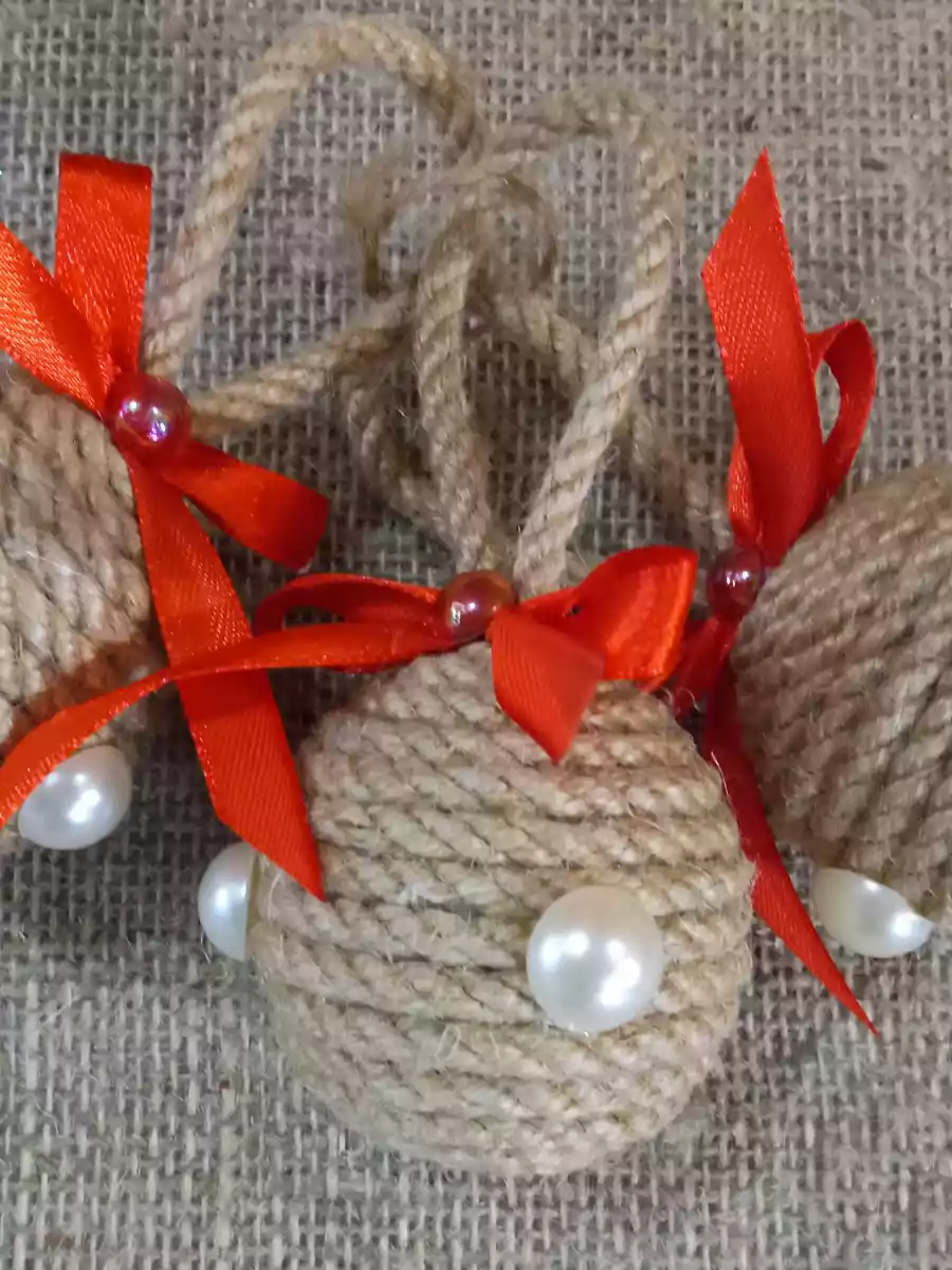 Декоративный набор шаров из натурального каната (3 шт) Маковый бант П61-В41