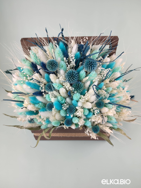 Белые и синие цветы в ящике Т220-B110