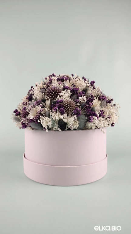 Шляпная коробка с фиолетовыми и белыми цветами Т219-B110