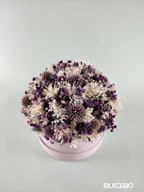 Шляпная коробка с фиолетовыми и белыми цветами Т219-B110