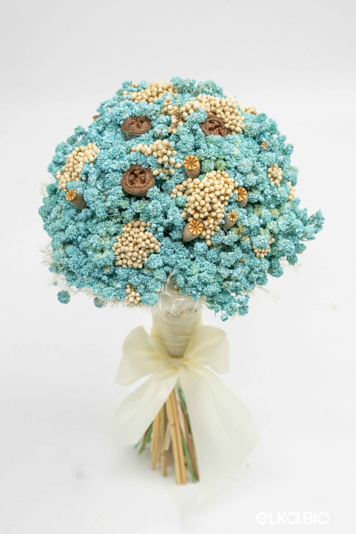 Cтабилизированный бирюзовый букет невесты из гипсофилы Б107-B110