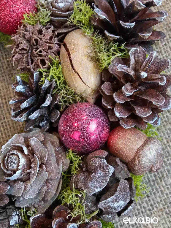 Венок из шишек сосны, кипариса, грецких орехов, пекана и желудей Лесной Т18-В15