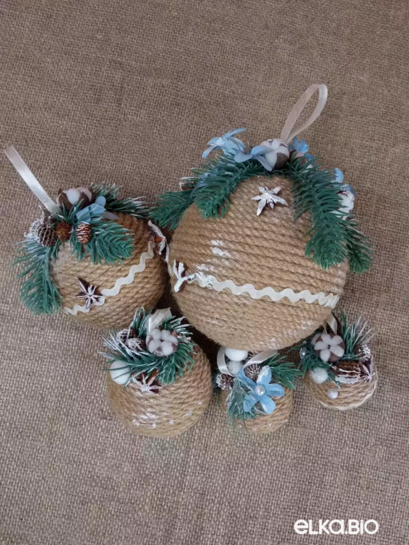 Набор шаров из каната с декором (5шт) Мелодия ветра Б20-В57