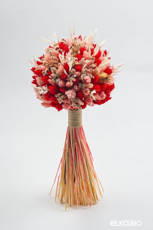Красный букет из фаляриса, овса, нигеллы и лимониума Т189-B106