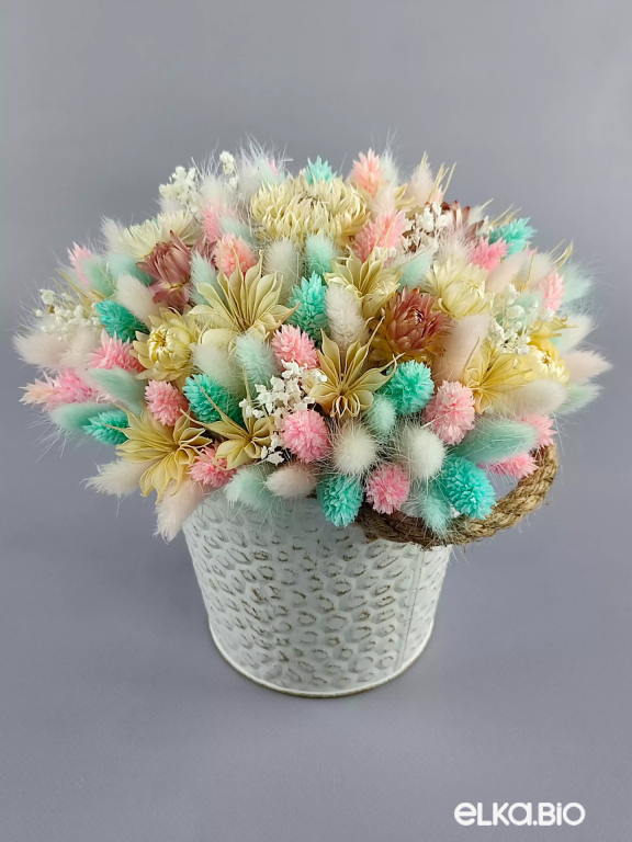 Букет цветов из лагуруса в ведёрке А112-B101 Букет цветов из лагуруса в ведёрке А112-B101