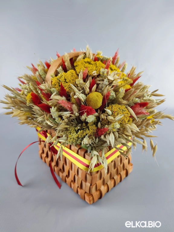 Композиция из овса и лагуруса в корзине Т133-B101