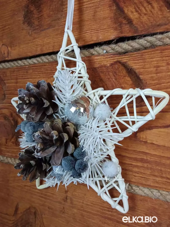 Подвесное украшение из ротанга в виде звезды Звезда желаний (серебро) А61-В58
