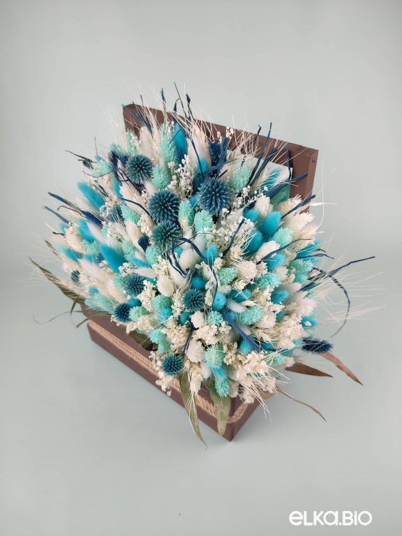 Белые и синие цветы в ящике Т220-B110