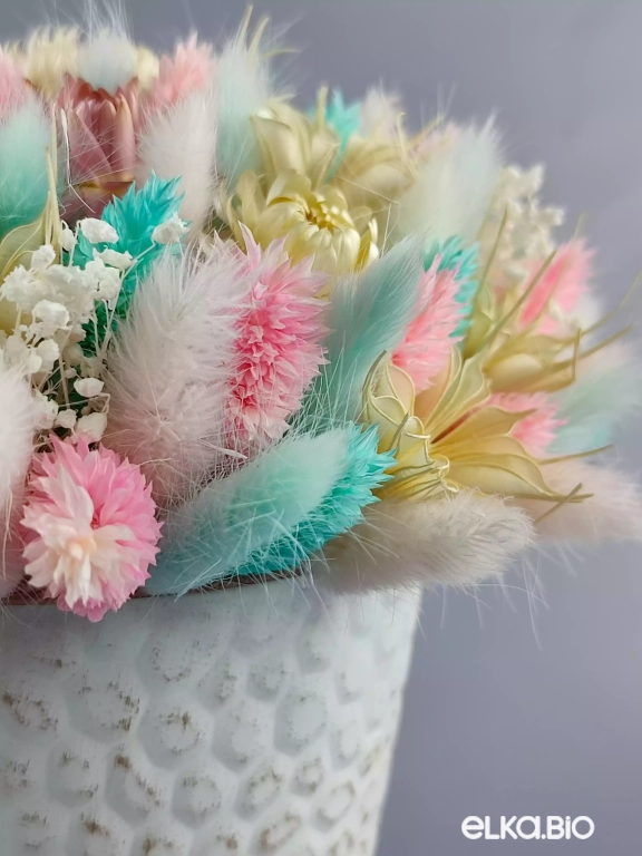 Букет цветов из лагуруса в ведёрке А112-B101 Букет цветов из лагуруса в ведёрке А112-B101