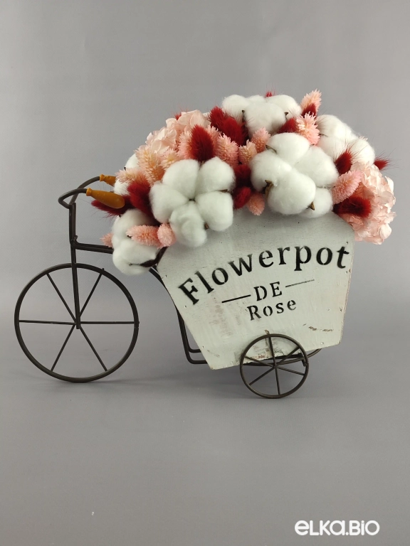 Велосипед с цветами лагуруса, фаляриса и цветками хлопка А99-B100