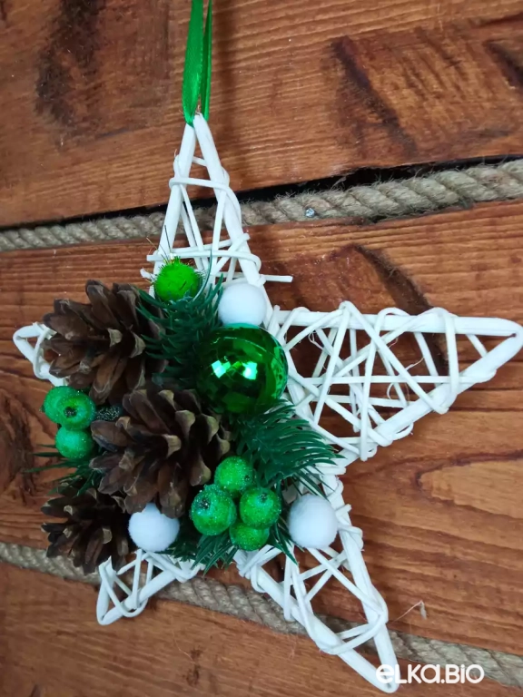 Подвесное украшение из ротанга в виде звезды Звезда желаний (зеленый) А59-В58
