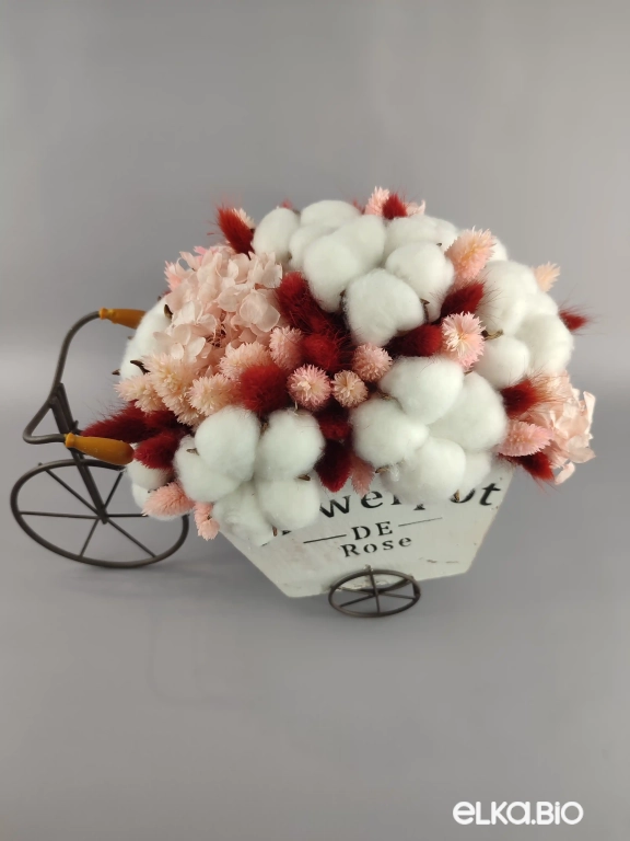 Велосипед с цветами лагуруса, фаляриса и цветками хлопка А99-B100