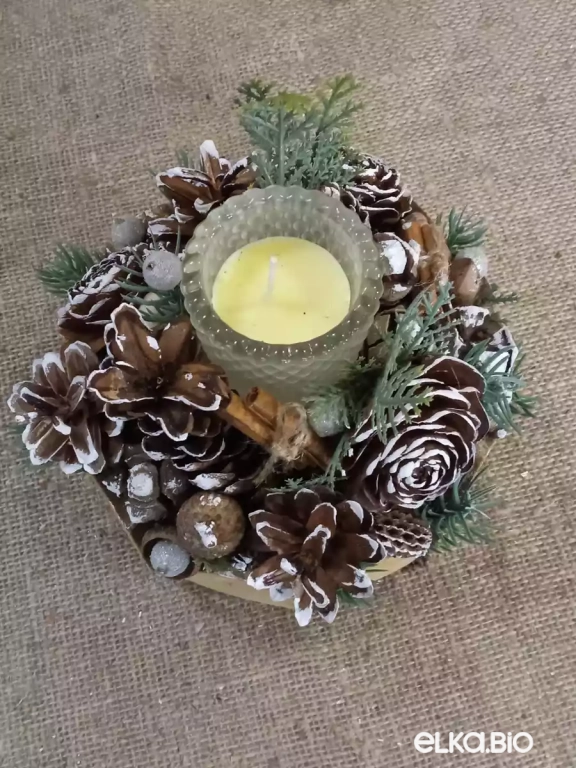 Композиция со свечой из спилов и шишек Жизнь леса Т75-В38