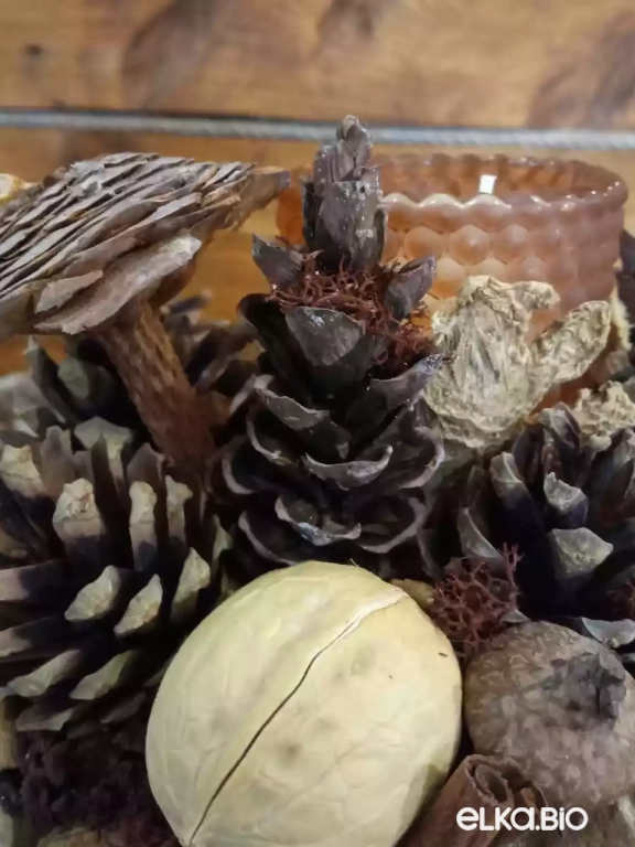 Композиция со свечой из спилов и шишек Бор Т76-В38