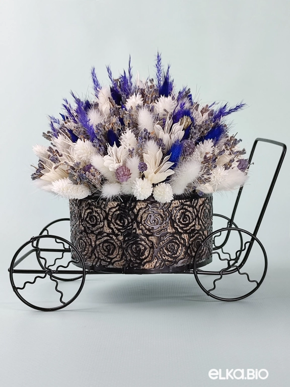 Композиция с лавандином и лагурусом в тележке Т158-B102 Композиция с лавандином и лагурусом в тележке Т158-B102