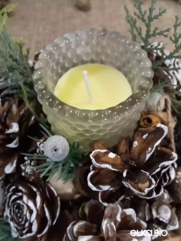 Композиция со свечой из спилов и шишек Жизнь леса Т75-В38