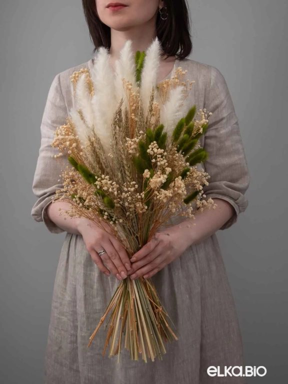 Сухоцветы для декора, гипсофила, пшеница, пампасная трава мини, лагурус. Набор М096