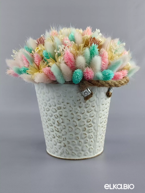 Букет цветов из лагуруса в ведёрке А112-B101 Букет цветов из лагуруса в ведёрке А112-B101