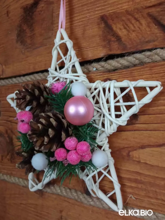 Подвесное украшение из ротанга в виде звезды Звезда желаний (розовый) А57-В58