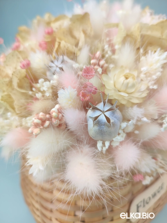 Стабилизированная композиция из сухоцветов с гортензией в корзине А176-B115