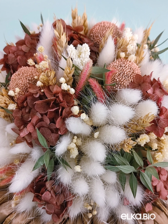 Стабилизированная настольная композиция с гортензией и лагурусом Ю80-B107