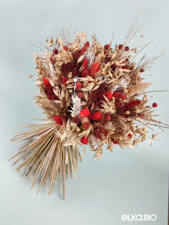 Букет из овса, пшеницы и красных сухоцветов А159-B108