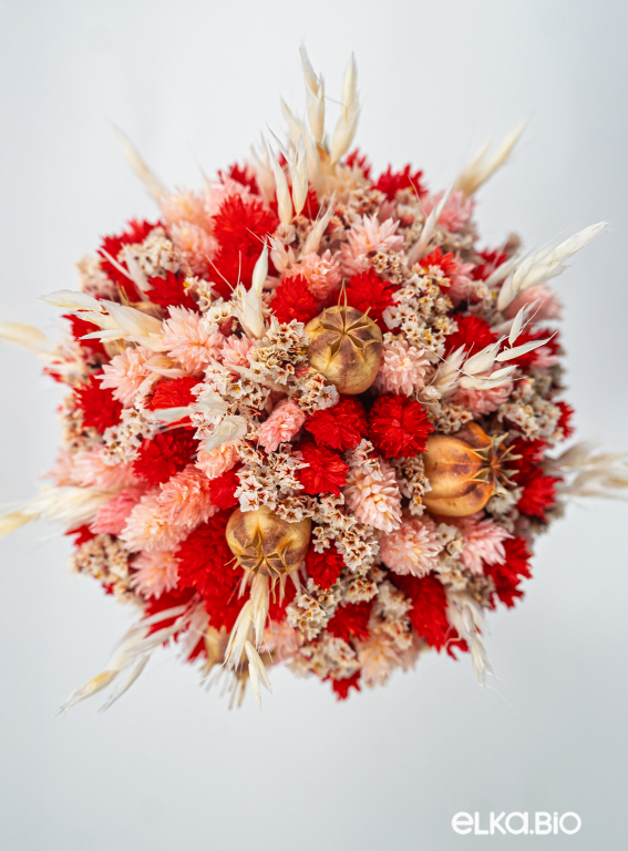Красный букет из фаляриса, овса, нигеллы и лимониума Т189-B106