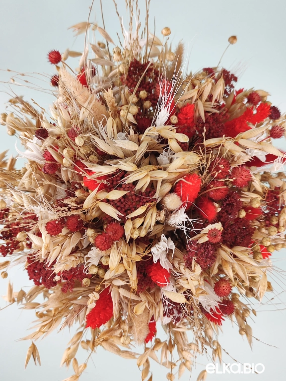 Букет из овса, пшеницы и красных сухоцветов А159-B108