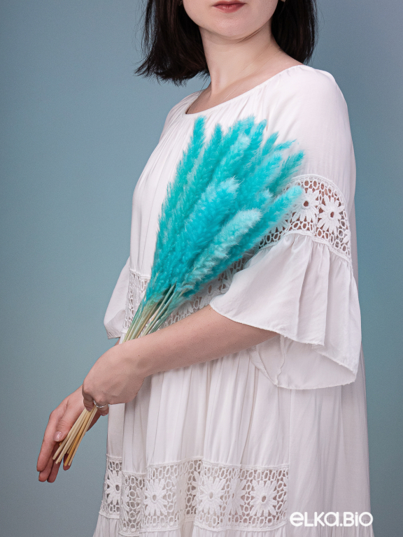 Трава сухоцвет пампас мини 15 шт. ярко-бирюзовый высший сорт