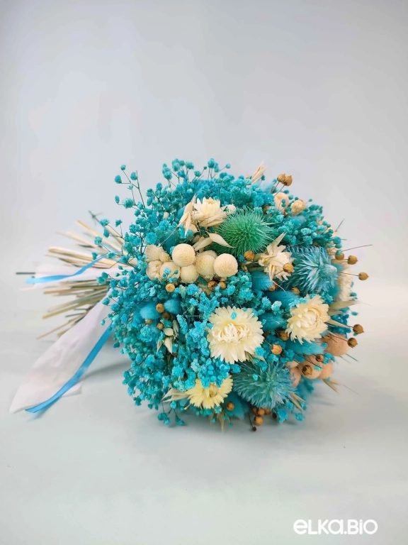 Cтабилизированный букет из голубой гипсофиллы и брунии Б119-B112