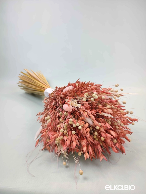 Розовый букет из овса, пшеницы и лагуруса А122-B101