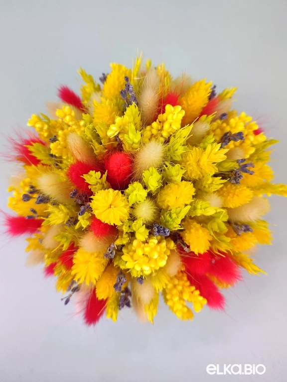 Яркая композиция из сухоцветов в скорлупе кокоса Б99-B113