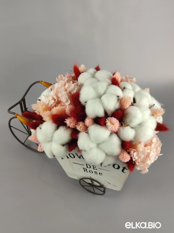 Велосипед с цветами лагуруса, фаляриса и цветками хлопка А99-B100