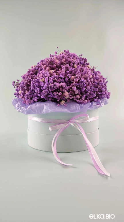 Сиреневая гипсофила стабилизированная в шляпной коробке А178-B110 Сиреневая гипсофила стабилизированная в шляпной коробке А178-B110