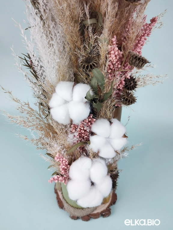 Композиция в бамбуке из хлопка и сухоцветов Б73-B106