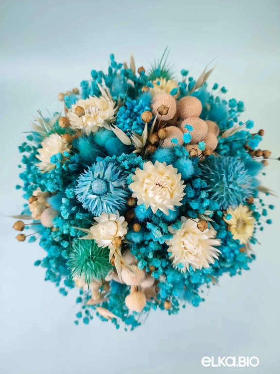 Cтабилизированный букет из голубой гипсофиллы и брунии Б119-B112