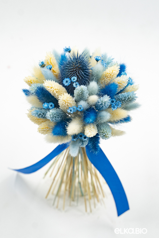 Синий букет сухоцветов из лагуруса и ворсянки Ж4-B118