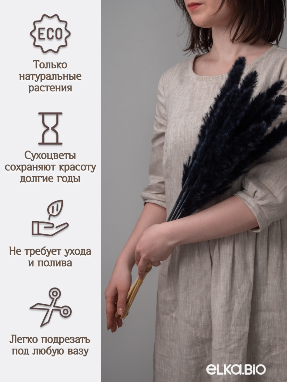 Пампас мини черный 15 шт. Высший сорт. Высота 40-50 см. М037