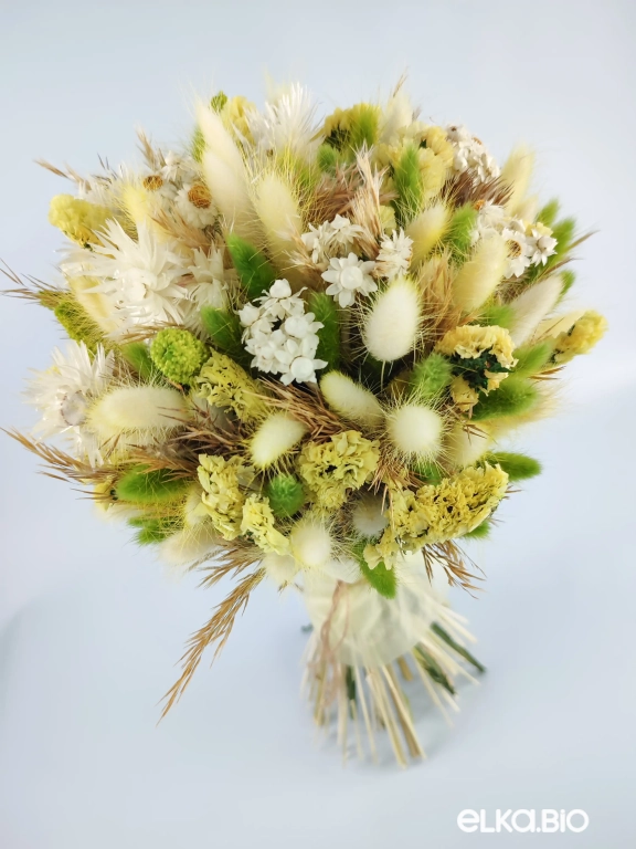 Большой букет из белого и зеленого лагуруса Б62-B103