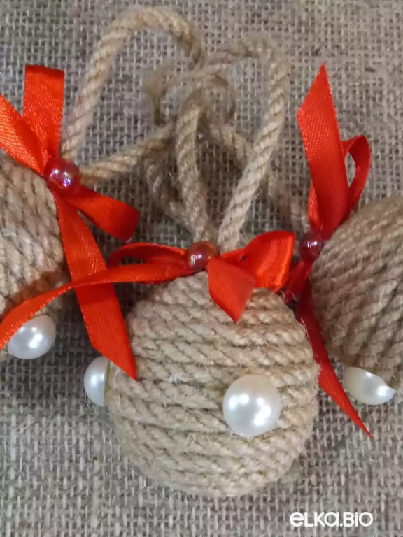 Декоративный набор шаров из натурального каната (3 шт) Маковый бант П61-В41