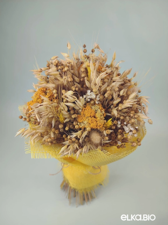 Солнечный букет из сухоцветов овса и лагуруса Б133-B115