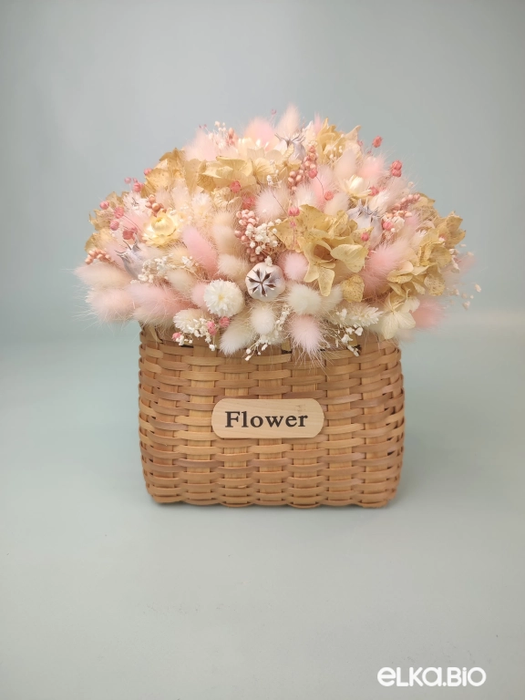 Стабилизированная композиция из сухоцветов с гортензией в корзине А176-B115