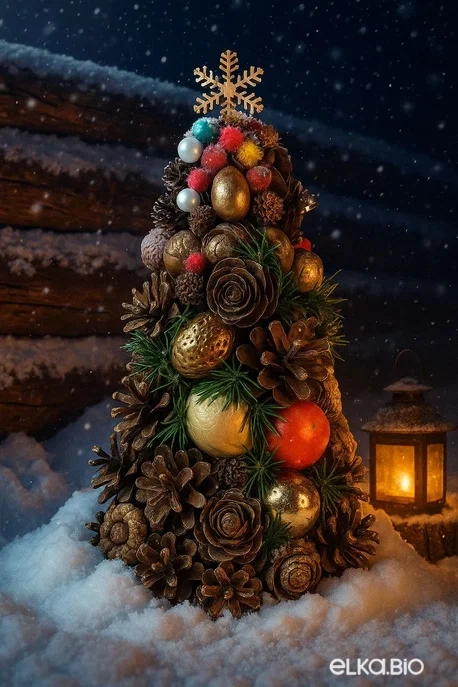 Настольная новогодняя елка из шишек Позолоченная Т17-В4