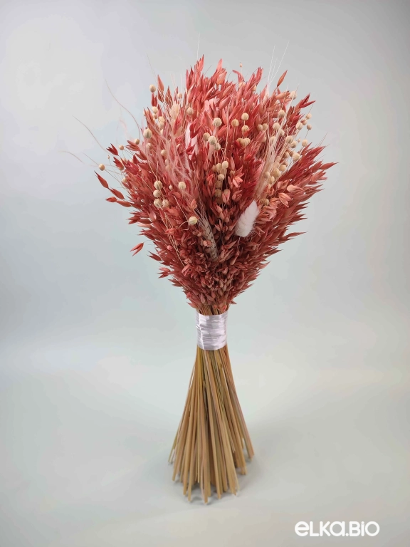 Розовый букет из овса, пшеницы и лагуруса А122-B101