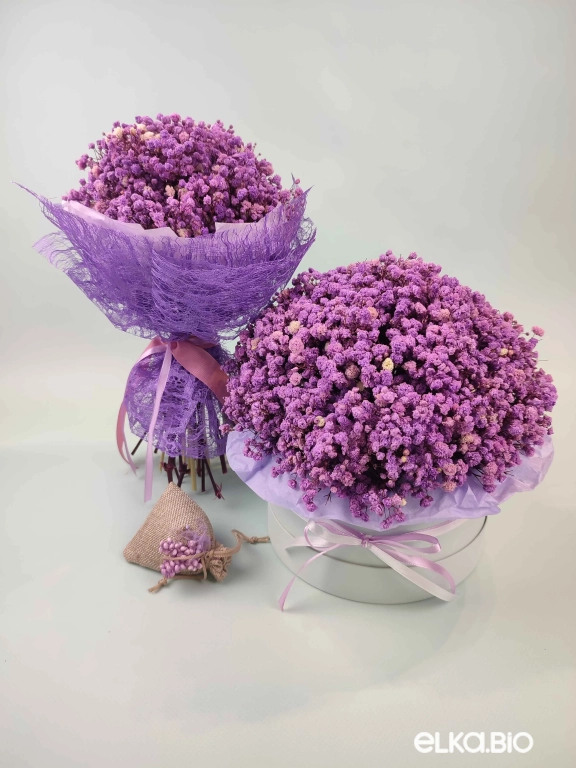 Сиреневая гипсофила стабилизированная в шляпной коробке А178-B110 Сиреневая гипсофила стабилизированная в шляпной коробке А178-B110