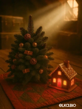 Настольная елка из веток пихты Нобилис Золотая помпушка Ю36-В700