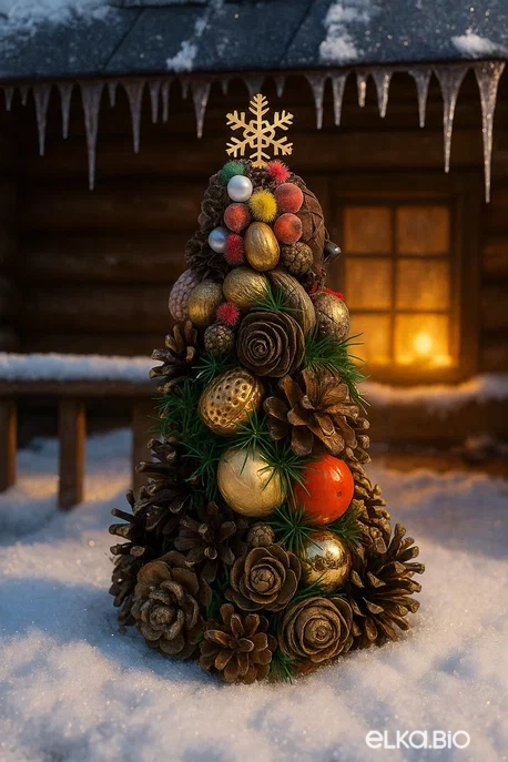 Настольная новогодняя елка из шишек Позолоченная Т17-В4