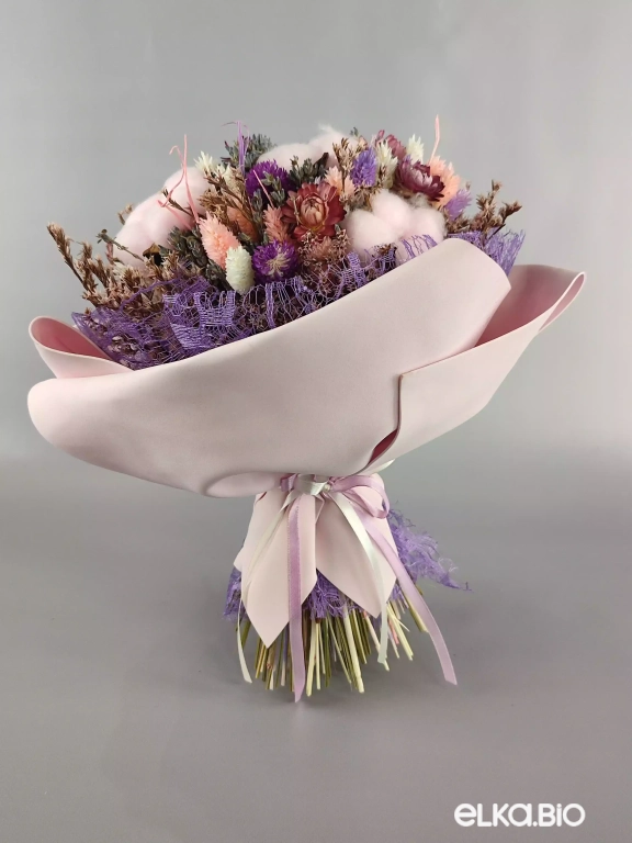 Букет из цветов фаляриса и хлопка Т119-B100 Букет из цветов фаляриса и хлопка Т119-B100