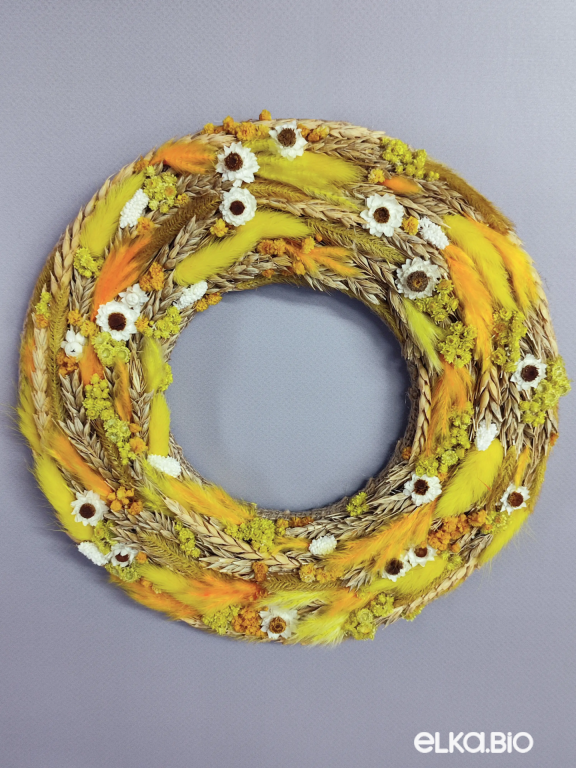 Венок из желтых сухоцветов и пшеницы Ю76-B106