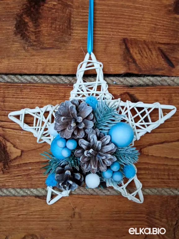 Подвесное украшение из ротанга в виде звезды Звезда желаний (бирюзовый) А62-В58